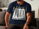 T-shirt with graphic of a soundboard labeled "The Grumpy Sound Guy."